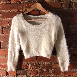 American Apparel cropped white fuzzy sweater, sz S